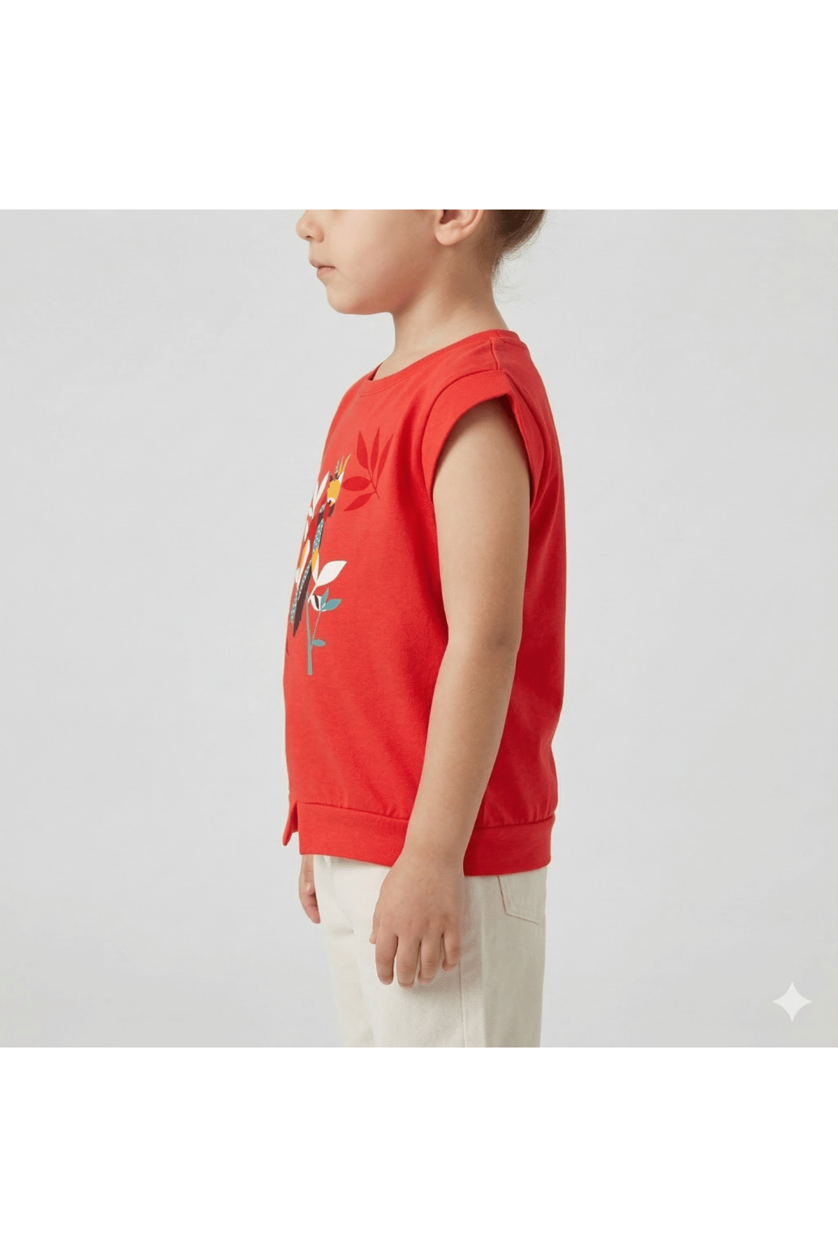 Kız Çocuk T-Shirt Dijital Papağan Baskılı Kolsuz Şık Tasarım - Görsel 2