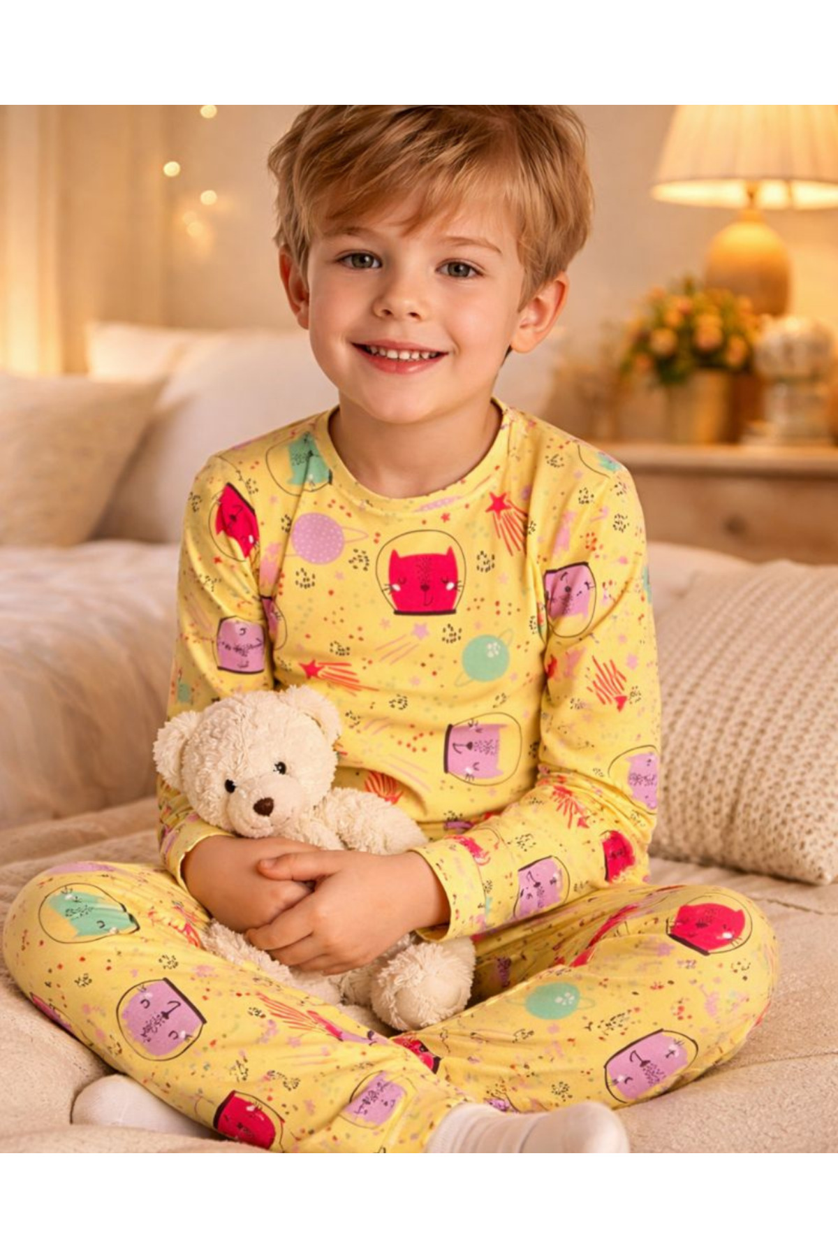 Erkek Çocuk Uzay Tema Desenli Pamuklu Pijama Takımı %95 Pamuk 2’li Set - Görsel 7
