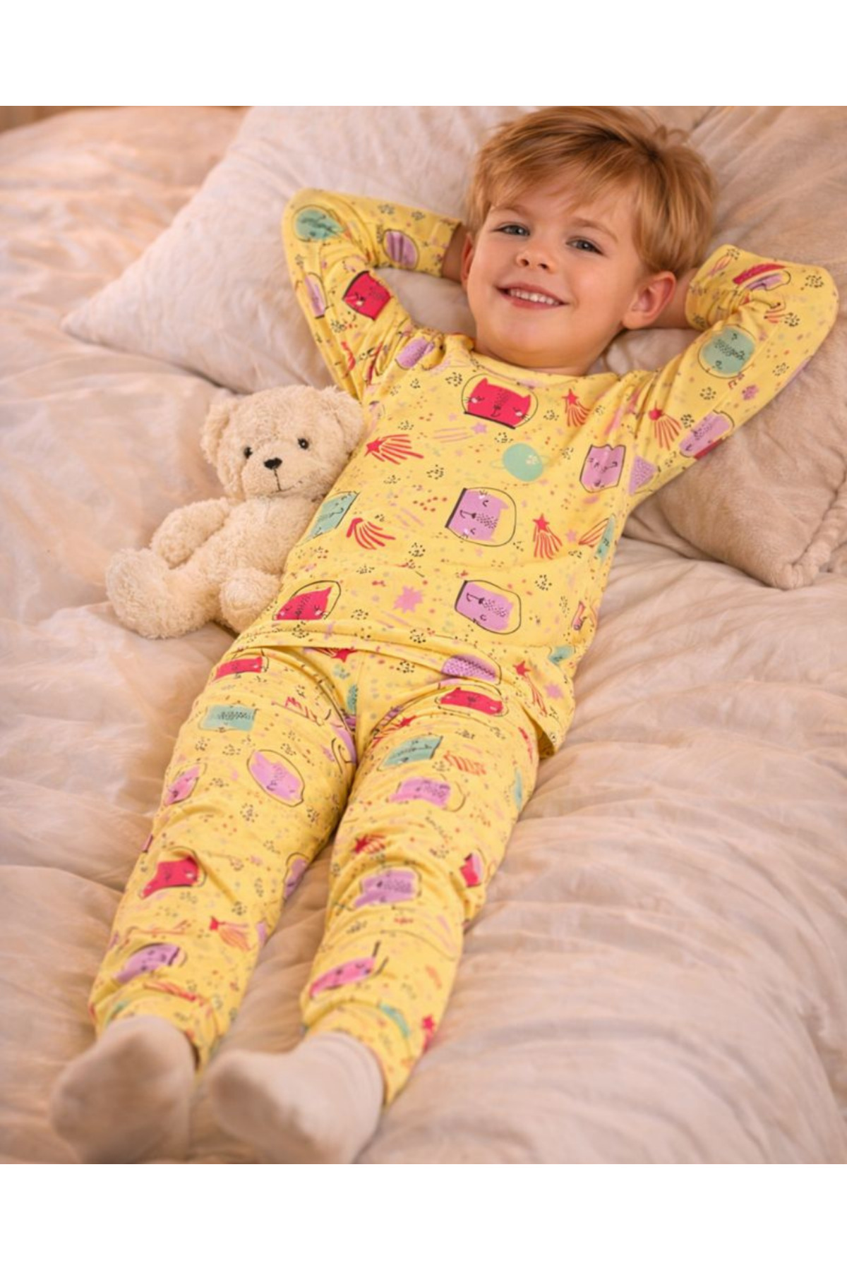 Erkek Çocuk Uzay Tema Desenli Pamuklu Pijama Takımı %95 Pamuk 2’li Set - Görsel 8
