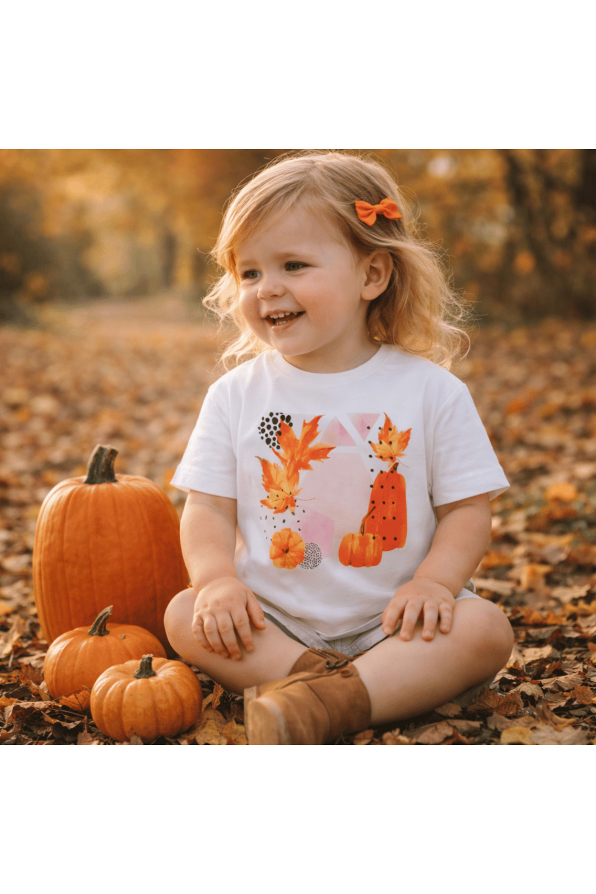 Kız Çocuk Önü Şık Baskılı Arkası Düz T-Shirt Ekru - Görsel 2