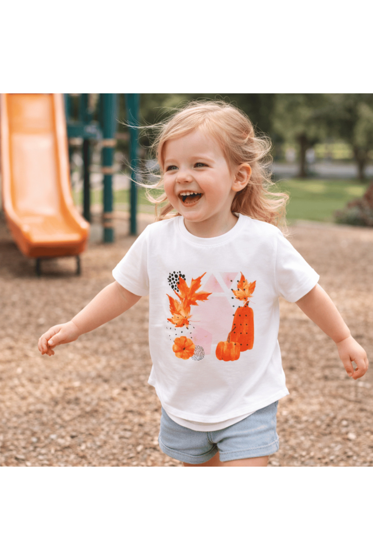 Kız Çocuk Önü Şık Baskılı Arkası Düz T-Shirt Ekru - Görsel 7