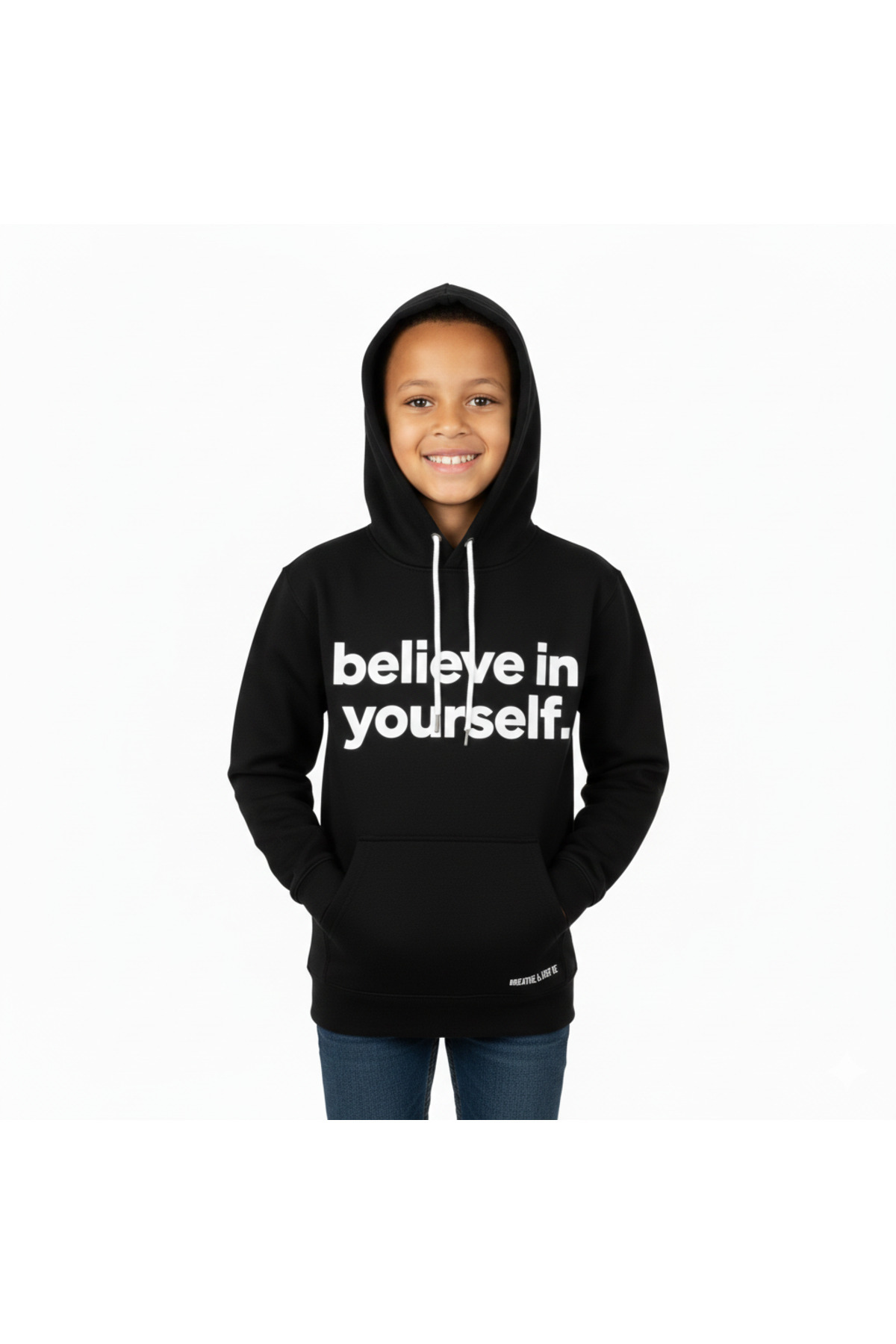 Erkek Çocuk Siyah Kapüşonlu Şık Baskılı Pamuklu Sweatshirt