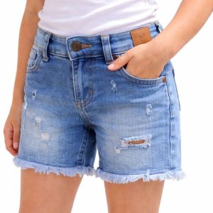 Kız Çocuk Denim Yırtık Kot Şort Lacivert