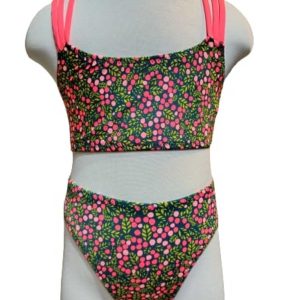 3-14 Yaş Kız Çocuk Baskılı Üç Askılı Yeşil Bikini