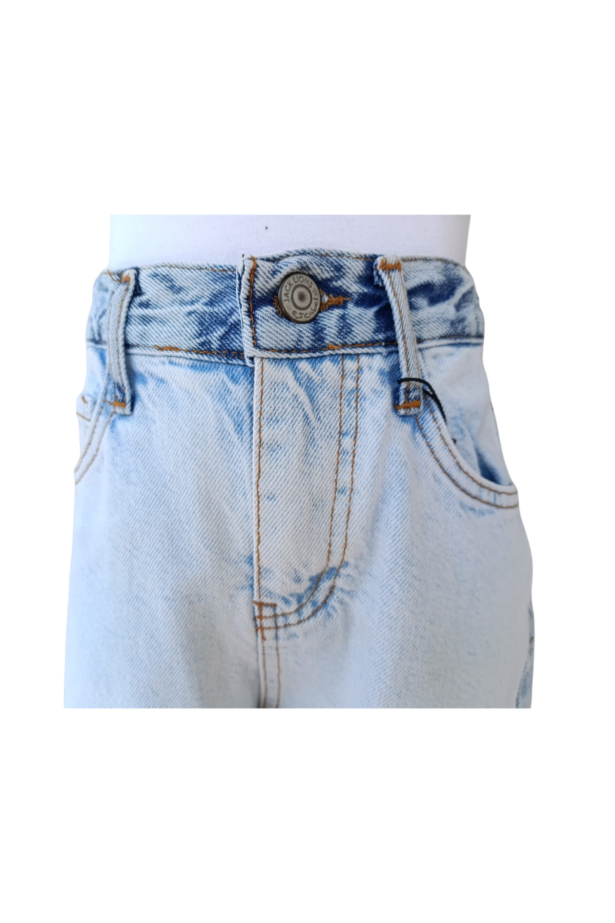 Fancy Kids Antalya Kız Çocuk Jean Pantolon Buz Mavi Denim Çift Renkli Geniş Paçalı - Görsel 6