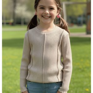 Kız Çocuk Kaşkorse Uzun Kollu Bej Bluz %95 Pamuk Esnek Kumaş