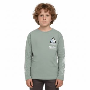 Erkek Çocuk Baskılı Yeşil Sweatshirt %100 Pamuk Rahat Regular Kesim