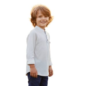 Erkek Çocuk Ekru Hakim Yaka Mevsimlik Sweatshirt Ahşap Düğme Detaylı %100 Pamuk