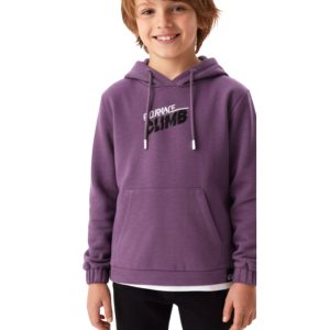 Erkek Çocuk Mor Kapüşonlu Kanguru Cepli Sweatshirt – Pamuklu, Neon Baskı Detaylı