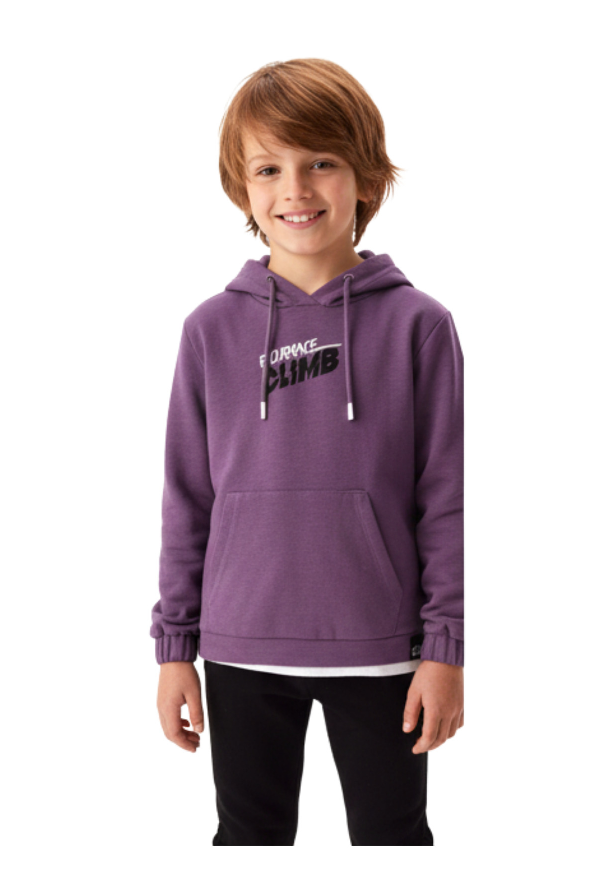 Erkek Çocuk Mor Kapüşonlu Kanguru Cepli Sweatshirt – Pamuklu, Neon Baskı Detaylı