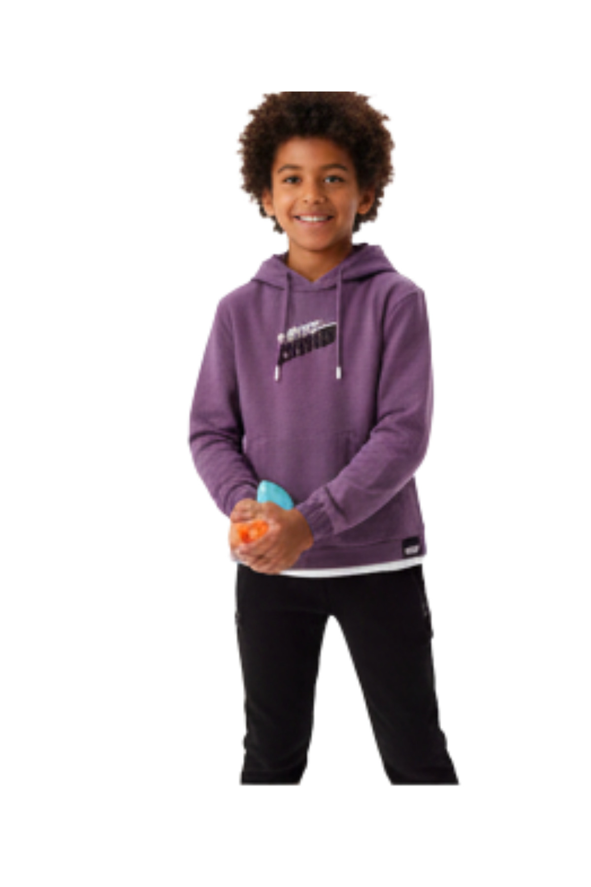 Erkek Çocuk Mor Kapüşonlu Kanguru Cepli Sweatshirt – Pamuklu, Neon Baskı Detaylı - Görsel 2