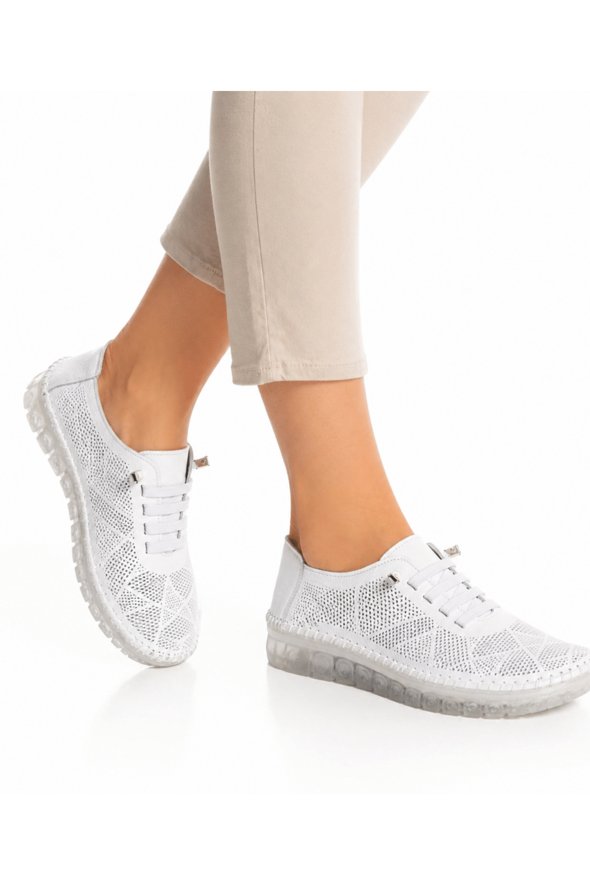 Kadın Hakiki Deri Bağcıklı Günlük Ayakkabı Düz Taban Termoplastik Tabanlı Casual Model - Görsel 4