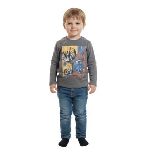Erkek Çocuk Baskılı Uzun Kollu Sweatshirt Koyu Gri %100 Pamuk