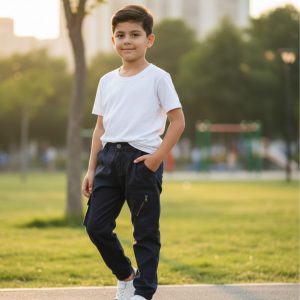 FancyKids Erkek Çocuk Pantolon Fermuarlı Kargo Cepli Siyah
