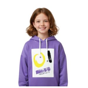 Kız Çocuk Kapüşonlu Sweatshirt – Lila Renk, Dijital Baskılı, Rahat ve Esnek Kumaş