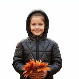 Kız Çocuk Mont Işlemeli Siyah Renk 6-14 Yaş