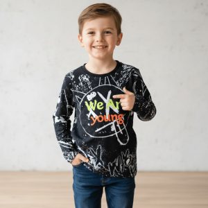 Erkek Çocuk Sweat-Shirt Baskılı Siyah İnce