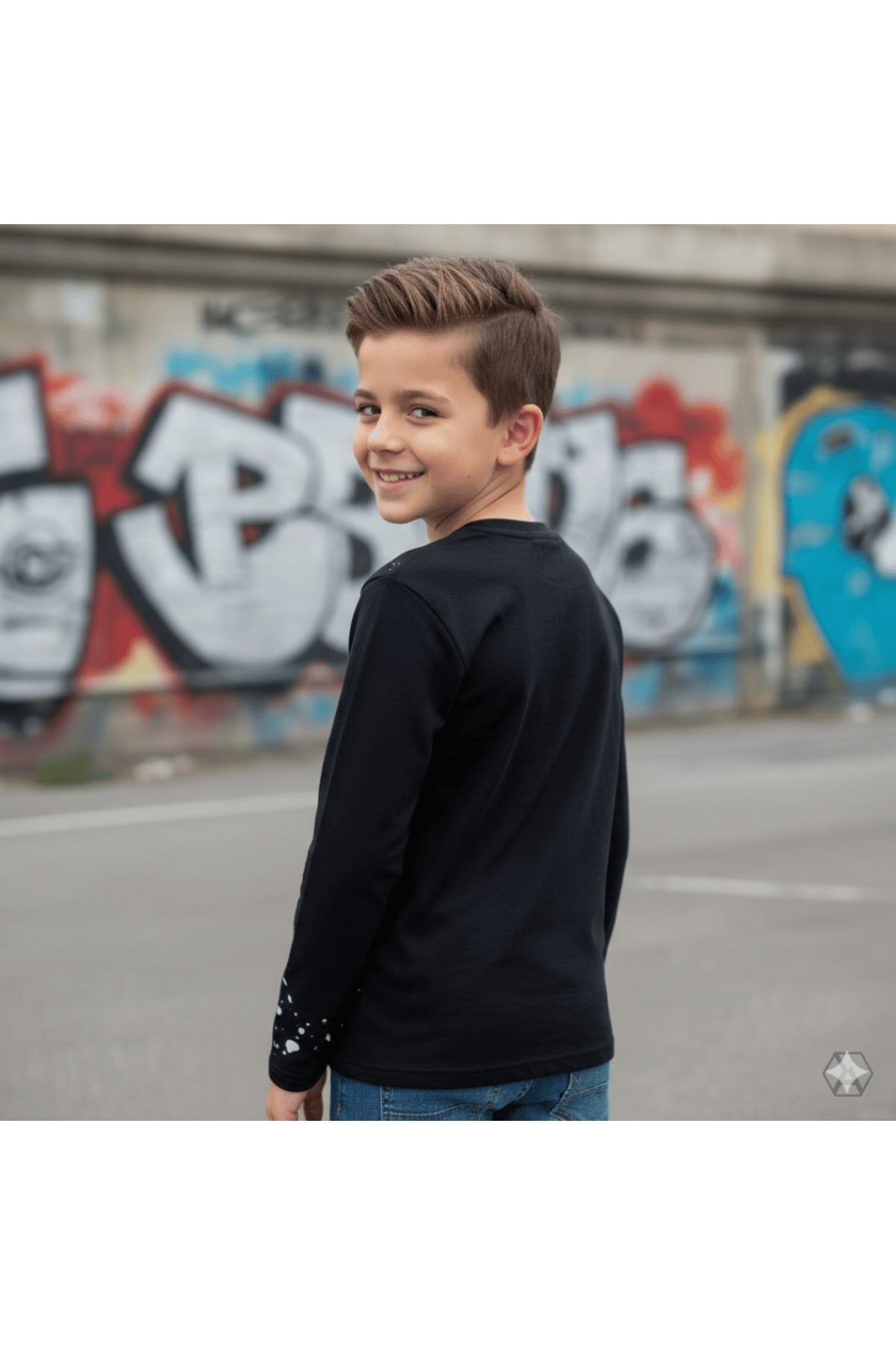 Erkek Çocuk Sweat-Shirt Baskılı Siyah İnce - Görsel 3