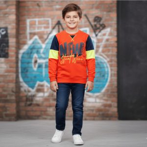 5-14 Yaş Erkek Çocuk Sweat Shirt Baskılı Nar Çiçeği
