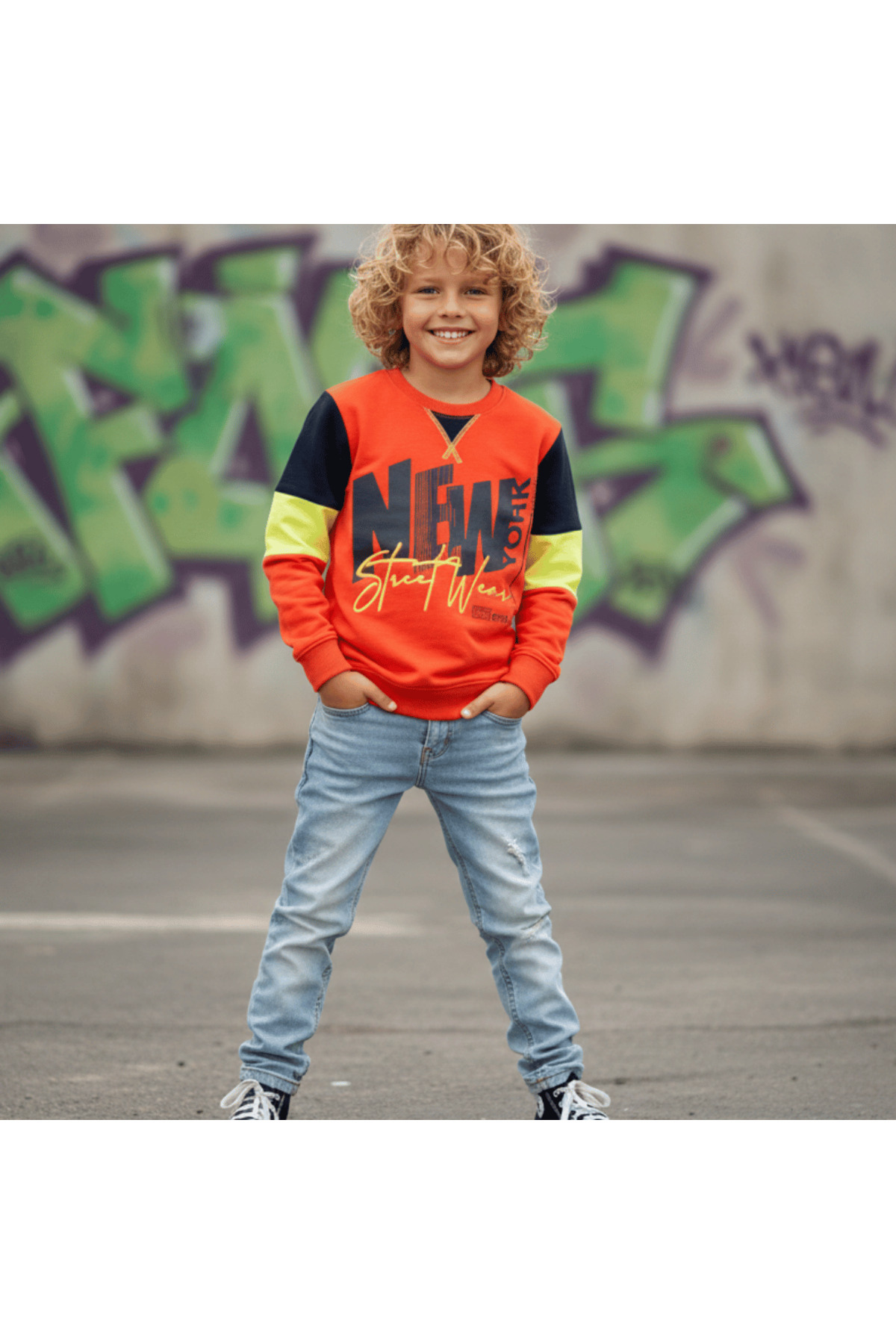 5-14 Yaş Erkek Çocuk Sweat Shirt Baskılı Nar Çiçeği - Görsel 2