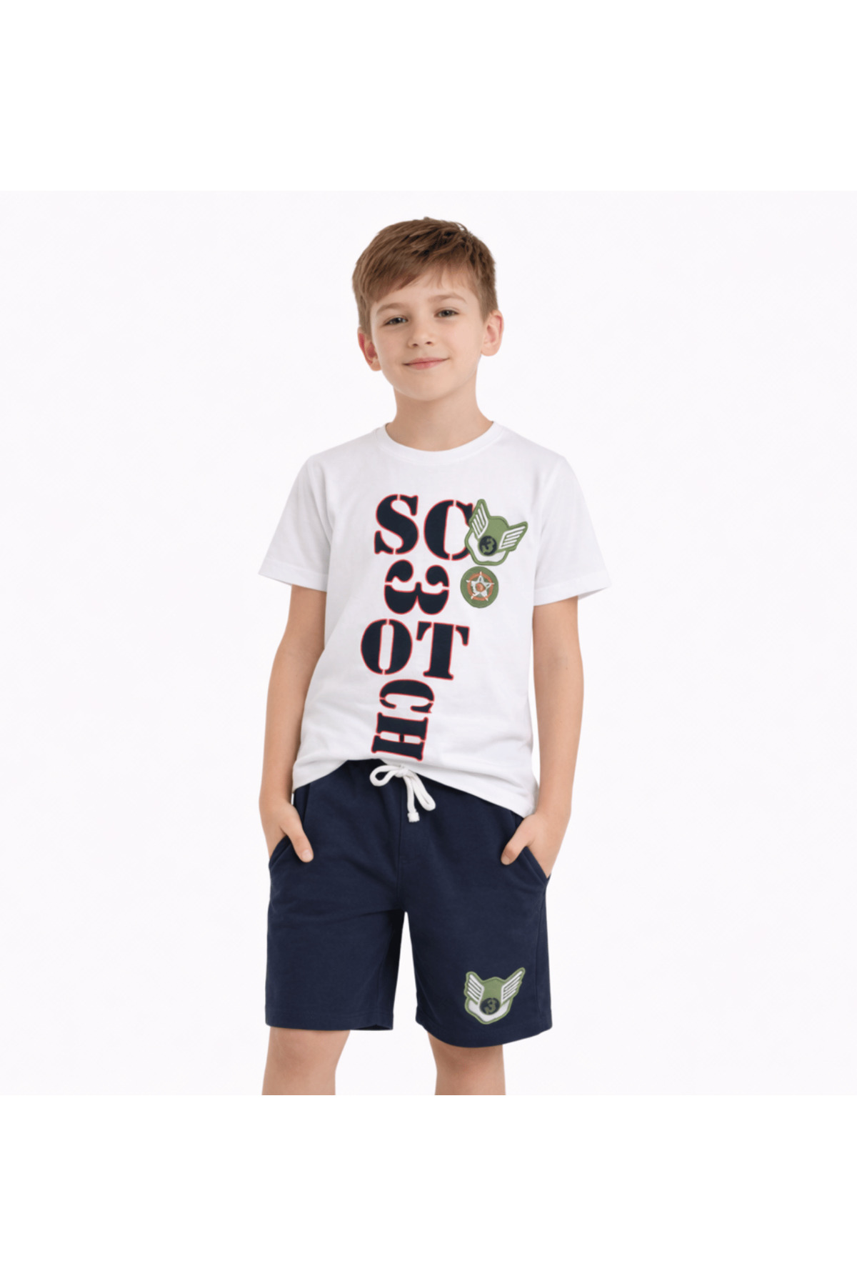 Erkek Çocuk Ikili Takım Beyaz T-shirt Lacivert Şort