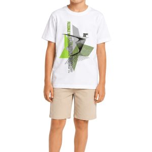 Erkek Çocuk Dijital Konsept Baskılı Beyaz T-Shirt
