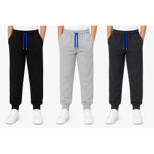 3'lü Avantaj Paketi Çocuk Unisex %100 Pamuk 2 İplik Şardonlu Eşofman Altı Seti – Cepli Jogger (Siyah + Gri + Antrasit)