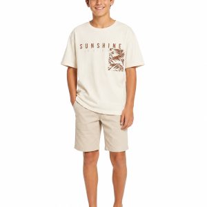 Erkek Çocuk Kabartma Baskılı Desenli Cepli Kısa Kollu T-Shirt