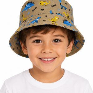 Erkek Çocuk Dinozor Desenli Bucket / Balıkçı Kova Şapka 4-8 Yaş