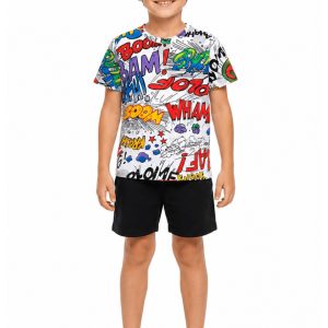 Erkek Çocuk Comic Desenli Kısa Kollu Bisiklet Yaka T-Shirt