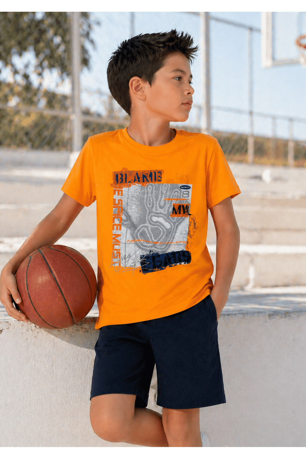 Erkek Çocuk Kabartma Baskılı Turuncu %100 Pamuk T-Shirt - Görsel 8