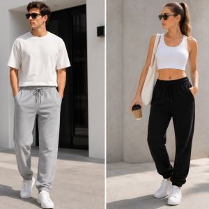 Onymino 2’li Unisex Eşofman Altı Gri Siyah Set | İnce Şardonlu, Lastikli, Bağcıklı